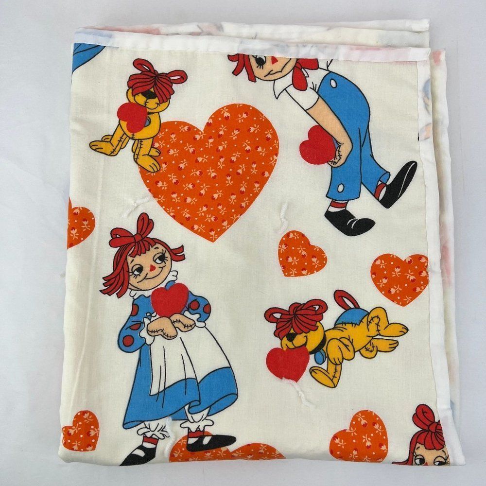 VTG 1980 Raggedy Ann and Andy Throw Blanket ~ 42" x 33"